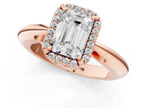 Rose gold Emerald Cut Diamond Halo Engagement Ring with Split Shank and Four-Prong Setting_95