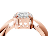 Rose gold Emerald Cut Diamond Halo Engagement Ring with Split Shank and Four-Prong Setting_98