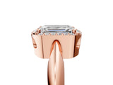 Rose gold Emerald Cut Diamond Halo Engagement Ring with Split Shank and Four-Prong Setting_99