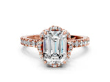 Rose gold Emerald Cut Diamond Halo Pave Band with Four-Prong Setting_3