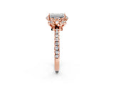 Rose gold Emerald Cut Diamond Halo Pave Band with Four-Prong Setting_5