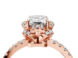 Rose gold Emerald Cut Diamond Halo Pave Band with Four-Prong Setting_7