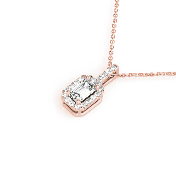 Rose gold Emerald Cut Diamond Halo Pendant with Prong Setting 1