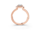 Rose gold Emerald Cut Diamond Halo Ring with Bezel Frame and Pavé Band_10
