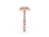 Rose gold Emerald Cut Diamond Halo Ring with Bezel Frame and Pavé Band_9