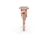 Rose gold Emerald Cut Diamond Halo Ring with Milgrain Pavé Band and Four-Prong Setting_39