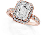 Rose gold Emerald Cut Diamond Halo Ring with Pavé Band and Four-Prong Setting_4