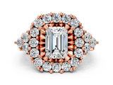 Rose gold Emerald Cut Diamond Halo Ring with Pavé Band and Four-Prong Setting_41