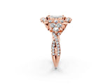 Rose gold Emerald Cut Diamond Halo Ring with Pavé Band and Four-Prong Setting_43