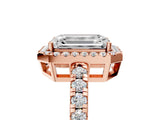 Rose gold Emerald Cut Diamond Halo Ring with Pavé Band and Four-Prong Setting_8