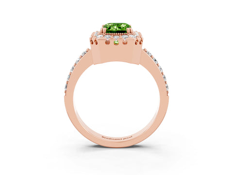 Rose gold Emerald Cut Diamond Halo Ring with Pavé Band and Prong Setting_3