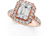 Rose gold Emerald Cut Diamond Halo Ring with Pavé Band and Prong Setting_4