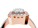 Rose gold Emerald Cut Diamond Halo Ring with Pavé Band and Prong Setting_7