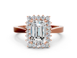 Rose gold Emerald Cut Diamond Halo Ring with Round Brilliant Halo and Solitaire Band_104