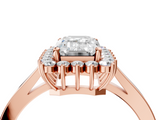 Rose gold Emerald Cut Diamond Halo Ring with Round Brilliant Halo and Solitaire Band_108