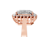 Rose gold Emerald Cut Diamond Halo Ring with Round Brilliant Halo and Solitaire Band_109