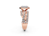 18K Rose Gold 10.02 Carat F VVS2 Emerald Diamond Halo Ring with Round Split Shank and Prong Setting
