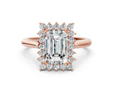 Rose gold Emerald Cut Diamond Halo Ring with Solitaire Band and Prong Setting_70