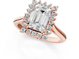 Rose gold Emerald Cut Diamond Halo Ring with Solitaire Band and Prong Setting_71