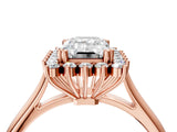 Rose gold Emerald Cut Diamond Halo Ring with Solitaire Band and Prong Setting_74