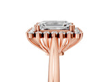 Rose gold Emerald Cut Diamond Halo Ring with Solitaire Band and Prong Setting_75