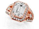 Rose gold Emerald Cut Diamond Halo Ring with Split Shank and Bezel Accents and Four-Prong Setting_10