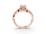 Rose gold Emerald Cut Diamond Halo Ring with Split Shank and Bezel Accents and Four-Prong Setting_12