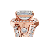 Rose gold Emerald Cut Diamond Halo Ring with Split Shank and Bezel Accents and Four-Prong Setting_14