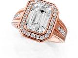 Rose gold Emerald Cut Diamond Halo Ring with Split Shank and Bezel Accents and Prong Setting_27