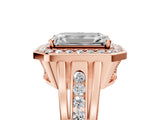 Rose gold Emerald Cut Diamond Halo Ring with Split Shank and Bezel Accents and Prong Setting_31