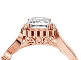 Rose gold Emerald Cut Diamond Halo Ring with Vintage Split Shank and Four-Prong Setting_41