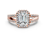 Rose gold Emerald Cut Diamond Halo Split Shank Engagement Ring_61