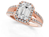 Rose gold Emerald Cut Diamond Halo Split Shank Engagement Ring_62