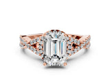 Rose gold Emerald Cut Diamond  Halo Twist Band Solitaire Prong Setting Ring_12