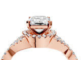 Rose gold Emerald Cut Diamond  Halo Twist Band Solitaire Prong Setting Ring_122