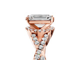 Rose gold Emerald Cut Diamond  Halo Twist Band Solitaire Prong Setting Ring_123