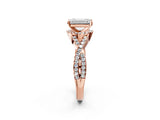 Rose gold Emerald Cut Diamond  Halo Twist Band Solitaire Prong Setting Ring_14