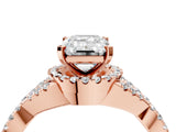 Rose gold Emerald Cut Diamond  Halo Twist Band Solitaire Prong Setting Ring_16