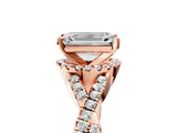 Rose gold Emerald Cut Diamond  Halo Twist Band Solitaire Prong Setting Ring_17