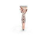 Rose gold Emerald Cut Diamond  Halo Twist Band Solitaire Prong Setting Ring_44