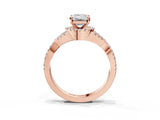Rose gold Emerald Cut Diamond  Halo Twist Band Solitaire Prong Setting Ring_45