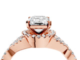 Rose gold Emerald Cut Diamond  Halo Twist Band Solitaire Prong Setting Ring_46