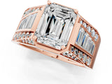 14K Rose Gold 2.00 Carat E VVS1 Emerald Cut Diamond Mens Ring with Baguette Side Stones