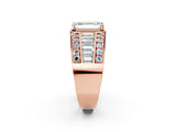 14K Rose Gold 2.00 Carat E VVS1 Emerald Cut Diamond Mens Ring with Baguette Side Stones
