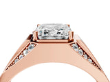 14K Rose Gold 2.00 Carat E VVS1 Emerald Cut Diamond Mens Ring with Baguette Side Stones