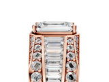 14K Rose Gold 2.00 Carat E VVS1 Emerald Cut Diamond Mens Ring with Baguette Side Stones