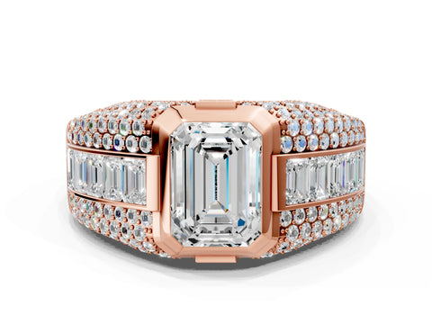 Rose gold Emerald Cut Diamond Mens Ring with Side Stones_24