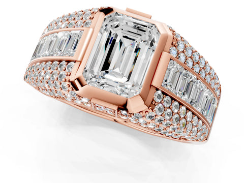 Rose gold Emerald Cut Diamond Mens Ring with Side Stones_25