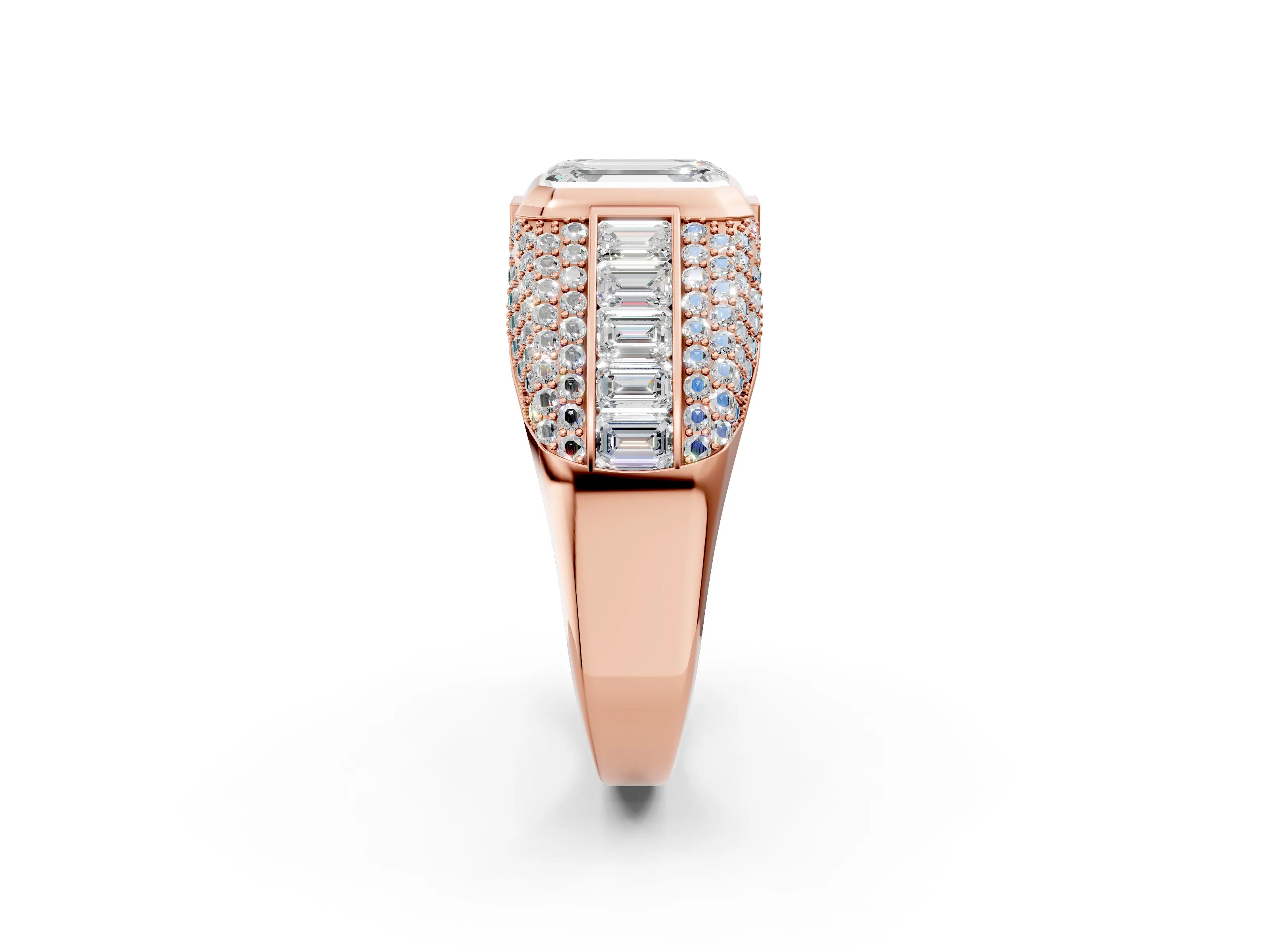 Rose gold Emerald Cut Diamond Mens Ring with Side Stones_26
