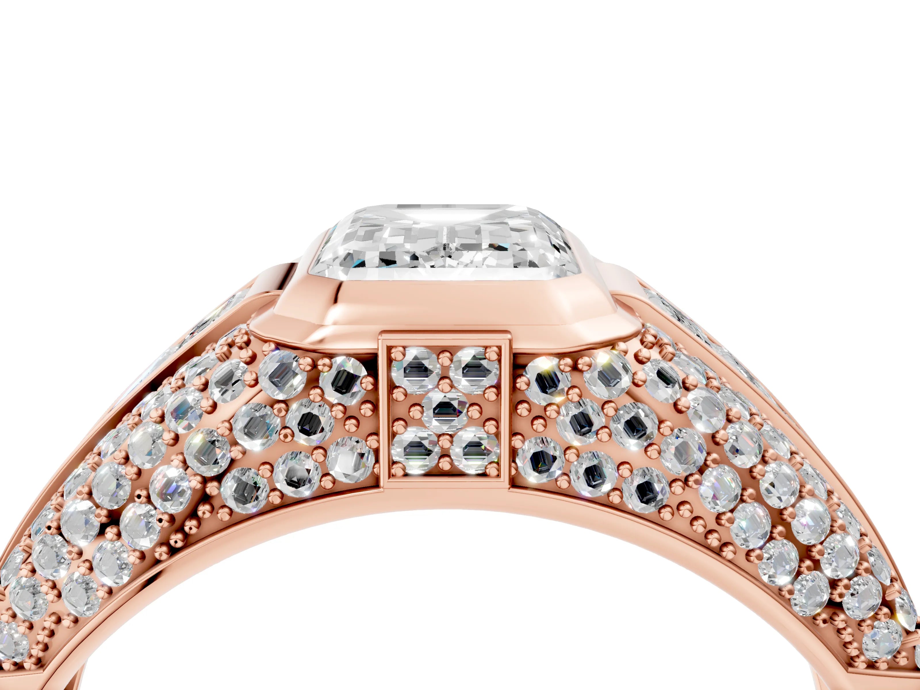 Rose gold Emerald Cut Diamond Mens Ring with Side Stones_28